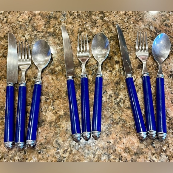 Vintage MCM Cobalt Blue Stainless Flatware 9 Pieces, 3 Place Settings of 3 (KFS) - Picture 8 of 8